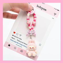 Load image into Gallery viewer, Flocked Mini Labubu Striped Beaded Keychain Bag Charm