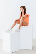 Load image into Gallery viewer, Neon Coral S/S Flutter Sleeve Leotard