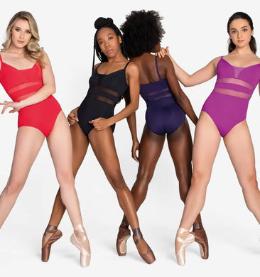 Child camisole leotard with two mesh inserts