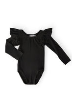 Load image into Gallery viewer, Black L/S Flutter Sleeve Leotard