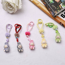 Load image into Gallery viewer, Flocked Mini Labubu Beaded Keychain Bag Charm