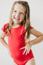 Load image into Gallery viewer, Red S/S Flutter Sleeve Leotard