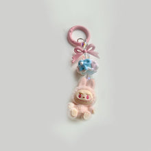 Load image into Gallery viewer, Flocked Mini Bow Cake Labubu Keychain Phone Bag Charm