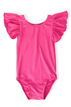 Load image into Gallery viewer, Hot Pink S/S Flutter Sleeve Leotard