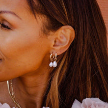 Load image into Gallery viewer, Drop Pearl Hoop Earrings