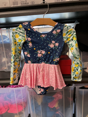 Leo Luvs Leotard Flare Lemon Navy Floral