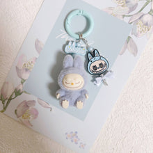 Load image into Gallery viewer, Cute Sit Flocked Mini Labubu Keychain Bag Charm With Bow