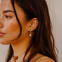 Load image into Gallery viewer, Drop Pearl Hoop Earrings
