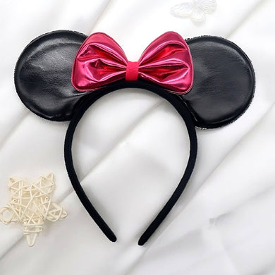 12pk Faux Leather Mouse Ear Bow Mick Costume Headband