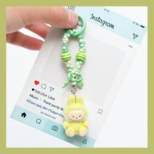 Load image into Gallery viewer, Flocked Mini Labubu Striped Beaded Keychain Bag Charm