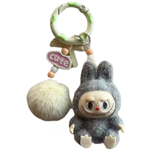 Load image into Gallery viewer, Labubu Sitting Pose Flocked Keychain