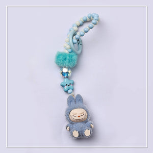 Flocked Mini Labubu Beaded Keychain Bag Charm
