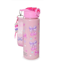 Load image into Gallery viewer, Cherry Bow Printed Plastic Water Bottle with Wristlet