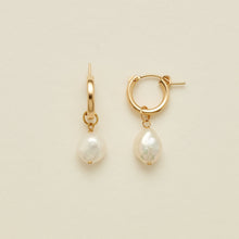 Load image into Gallery viewer, Drop Pearl Hoop Earrings