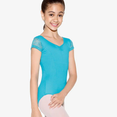 So DANCA, FAB DEB - SL139 CHILD FLORAL LACE CAP SLEEVE LEOTARDy