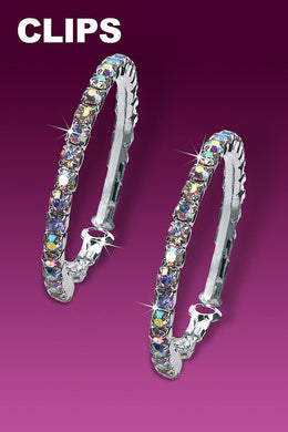 CLIP ON BIG, Hoop Rhinestone Earrings - Crystal AB Clip-On