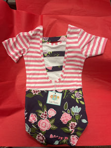Leotard Navy Floral Pink Stripe - Leo Luv