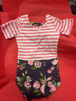 Leotard Navy Floral Pink Stripe - Leo Luv