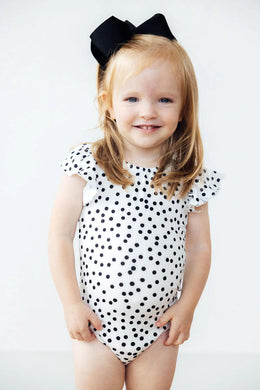 SCATTERED DOT S/S FLUTTER SLEEVE LEOTARD