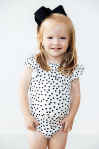 SCATTERED DOT S/S FLUTTER SLEEVE LEOTARD