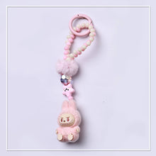 Load image into Gallery viewer, Flocked Mini Labubu Beaded Keychain Bag Charm