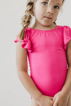 Load image into Gallery viewer, Hot Pink S/S Flutter Sleeve Leotard