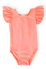 Load image into Gallery viewer, Neon Coral S/S Flutter Sleeve Leotard