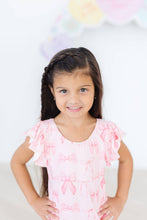 Load image into Gallery viewer, Blushing Bows S/S Flutter Sleeve Leotard