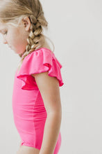 Load image into Gallery viewer, Hot Pink S/S Flutter Sleeve Leotard