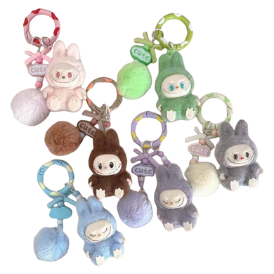 Labubu Sitting Pose Flocked Keychain