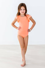 Load image into Gallery viewer, Neon Coral S/S Flutter Sleeve Leotard