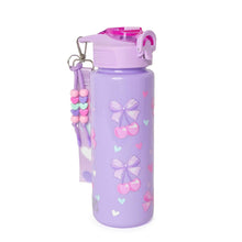 Load image into Gallery viewer, Cherry Bow Printed Plastic Water Bottle with Wristlet