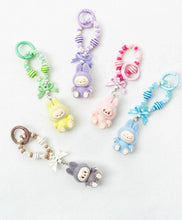 Load image into Gallery viewer, Flocked Mini Labubu Striped Beaded Keychain Bag Charm