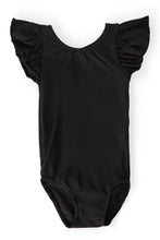 Load image into Gallery viewer, Black S/S Flutter Sleeve Leotard
