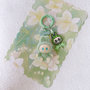 Cute Sit Flocked Mini Labubu Keychain Bag Charm With Bow