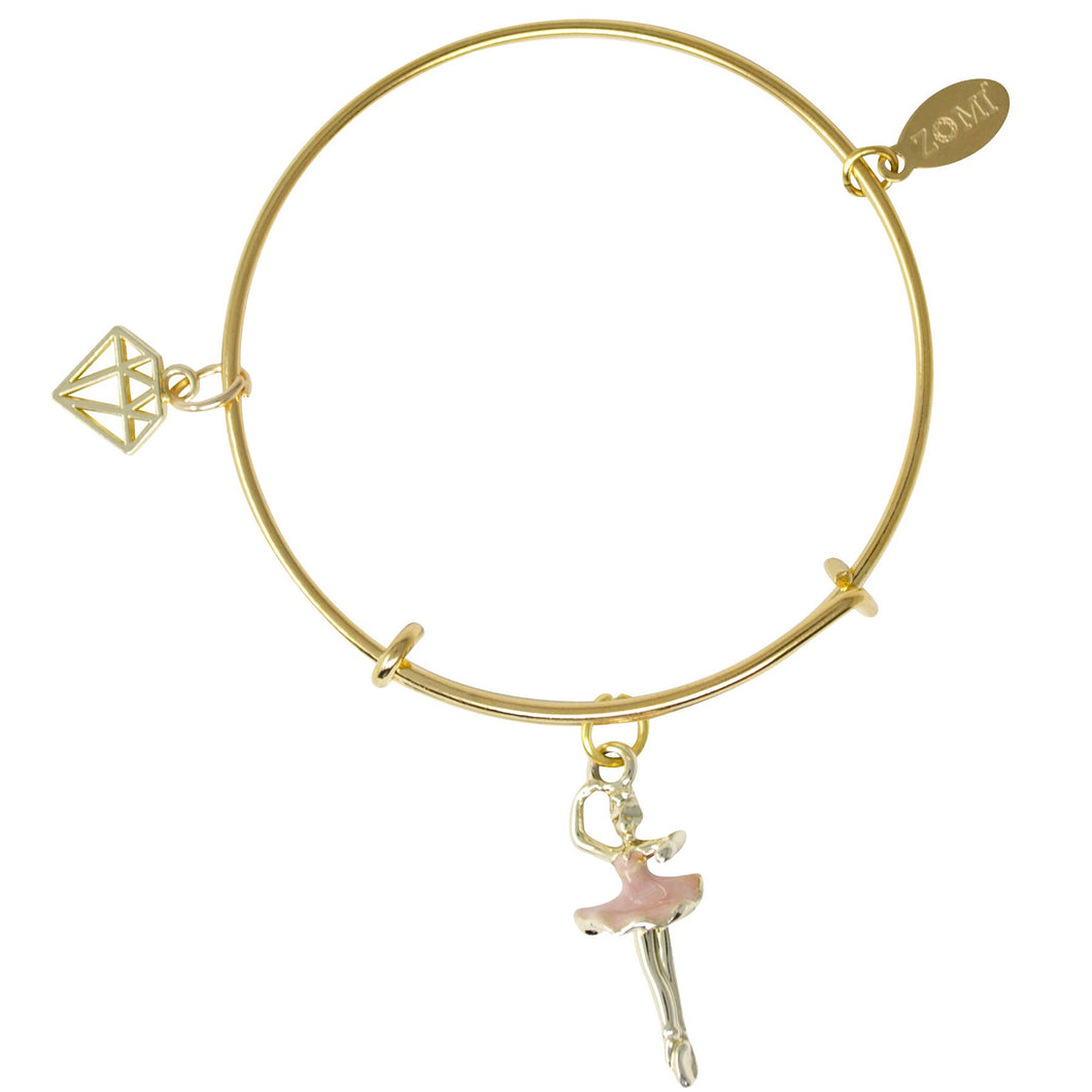 Ballerina & Gem Gold Bangle Bracelet