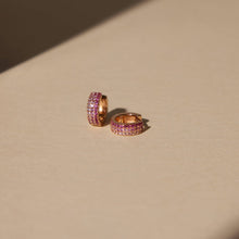 Load image into Gallery viewer, Cz Pink Pavé Huggie Hoop Earrings