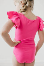 Load image into Gallery viewer, Hot Pink S/S Flutter Sleeve Leotard