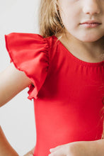Load image into Gallery viewer, Red S/S Flutter Sleeve Leotard